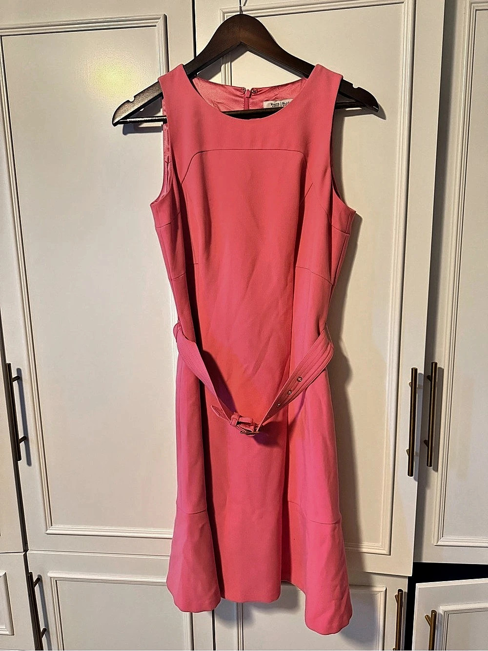 White House Black Market Solid Fit and Flare Dress with Belt Pink Size 4